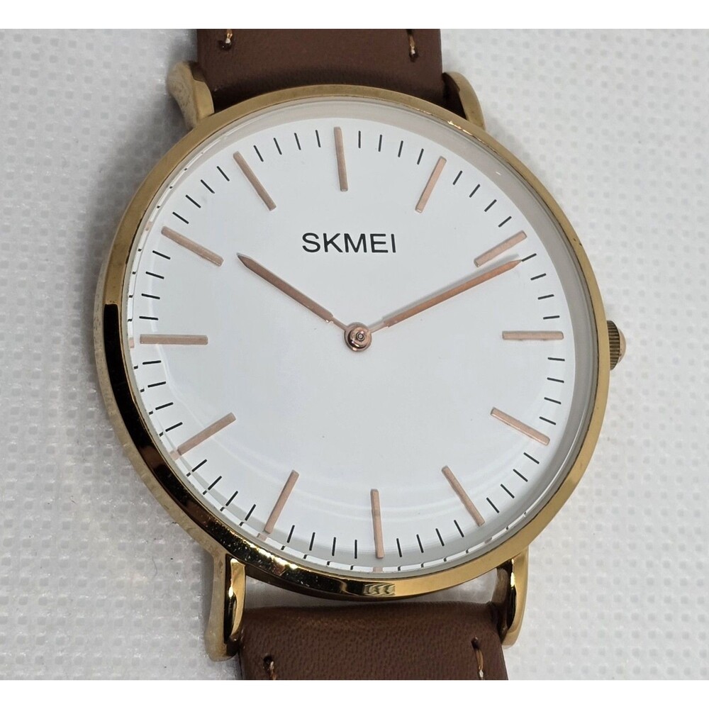 Mens Skmei Classic Dress Round Gold Tone Case White Dial Brown Strap Watch 13 - Picture 7 of 9
